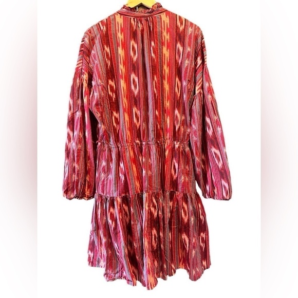 Lauren Ralph Lauren Ikat Print Tiered Ruffle Dress Boho Maxi Mini Red LongSleeve - Picture 3 of 7